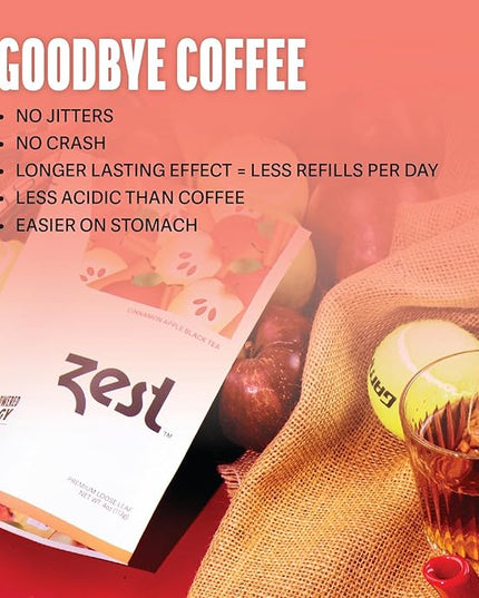 Zest Cinnamon Apple Spice Energy Tea – High Caffeine Black Tea Bags for Focus, Clarity & Morning Energy – Natural Non-GMO Caffeinated Breakfast Tea – Cozy Fall Focus Tea with 150mg Caf – 20Ct Pack