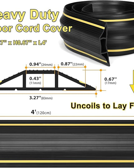 ZhiYo 4ft Cord Covers for Wires on Floor, Large Capacity Cord Hider Floor Wire Covers for Cords, Cable Protector Cable Management Prevent Cable Trips, for Home Office