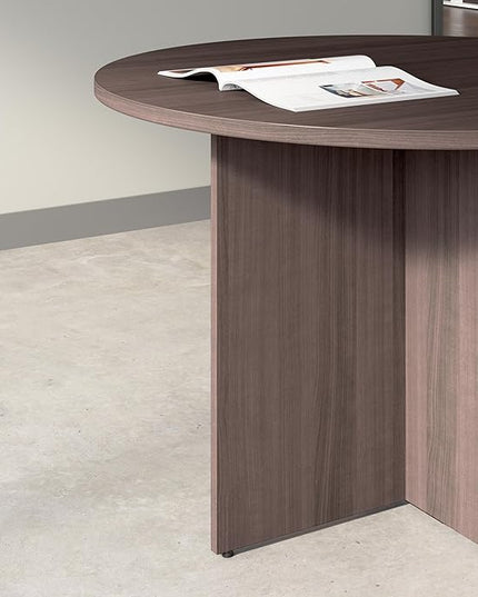 Bush Business Furniture 42-inch Round Conference Table with Wood Base, Circular Meeting Room Desk for 4 Users, Storm Gray