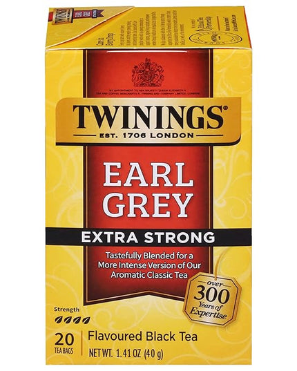 Twinings Earl Grey Extra Strong Black Tea Individually Wrapped Bags, 20 Count (Pack of 1), Flavoured with Citrus and Bergamot, Caffeinated, Enjoy Hot or Iced, 20 Teabags