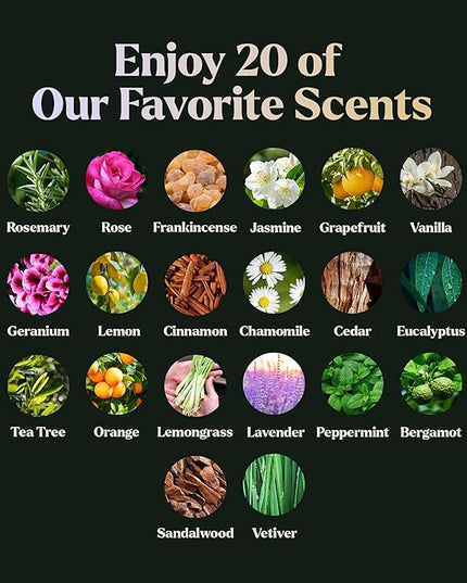 Lagunamoon Essential Oils Set, Top 20 Gift Set Oils for Diffusers, Humidifiers, Aromatherapy, Candle Making Scents, Cars & Home Products, Peppermint, Tea Tree, Lavender, Eucalyptus, Lemongrass (10mL)