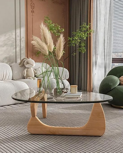 EASYSOUL Modern Glass Coffee Table, 32.68W x 22.44L x 15.75H in, Abstract Round Tea Tables for Living Room Home Office Industrial Cocktail Tables (Log-Clear Glass, 44.88")