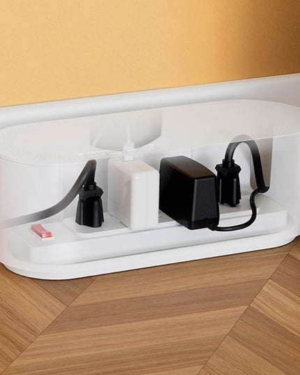D-Line Cable Management Box, Power Strip Holder, Floor Outlet Hiders, Desk Cord Organizer, Cover TV Wires, Wire Storage – 16.5 in (Length) x 6.5in (Width) x 5.25in (Height) - Large, White