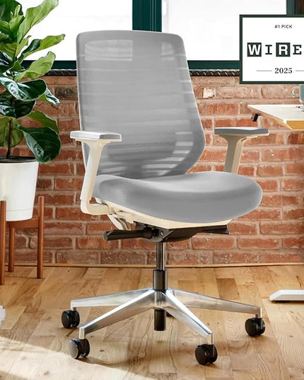 Branch Ergonomic Chair - A Versatile Desk Chair with Adjustable Lumbar Support, Breathable Mesh Backrest, and Smooth Wheels - Experience Optimal Comfort and Support - Pebble - White