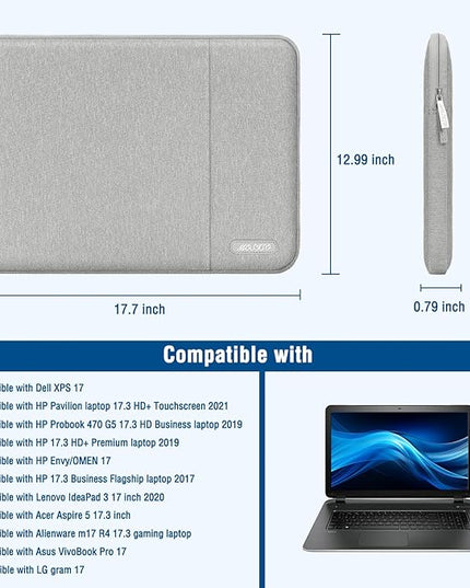 MOSISO Laptop Case 17.3 inch, 17-17.3 inch Laptop Sleeve Compatible with Dell, HP, Lenovo, Asus, Acer, Alienware, Polyester Vertical Computer Sleeve Bag with Pocket, Gray