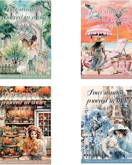 Auguro 4 Books for Seasons Stickers for Scrapbooking 480 Pre-Cut Pet Transparent Stickers for journaling Spring Summer Fall and Winter Sticker