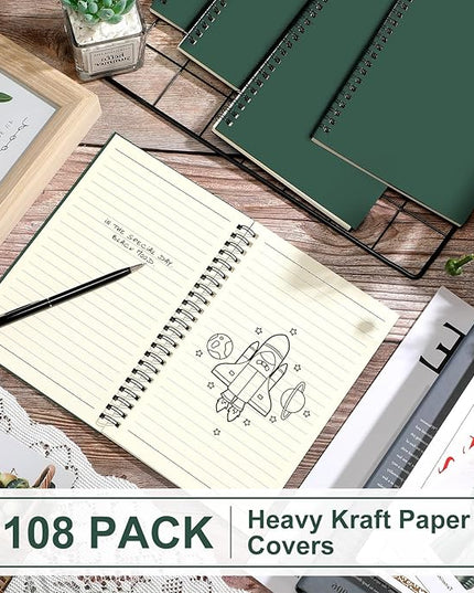 Yahenda Spiral Notebook Bulk A5 Journal Lined 8.3'' x 5.5'' Writing Composition Paper Small Notepad Subject Notebook for Students Office Business Back to School Supplies(Deep Green,108 Pcs)