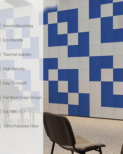 12 Pack Acoustic Panels Self Adhesive Sound Proof Foam, High Density Sound Acoustic Panel, 12X12X0.4 Inch Square Panels in Home, Office, Reccording Room, Studio,and more(Telecom Blue)