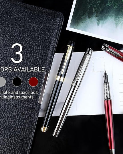 BOCIYER Fountain Pen with Fine Nib & Black Ink, Refillable & Elegant Bent Nib Design, Calligraphy Pens for Writing, Best Fountain Pen for Smooth & Fancy Writing(Grey)