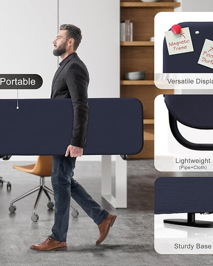 DECOLAB Desk Divider, Portable Desk Privacy Panel Shield for Office, Student, Classroom, Freestanding, Scratch Resistance, 48"x18", Cobalt