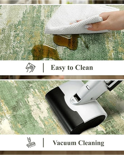 Collive Anti Fatigue Mats for Kitchens Floor, Abstract Non Skid Kitchen Rugs Sets of 2 Green Modern Standing Mat, Foam Cushioned Comfort Carpet for Office, Sink, Home Decor, 17"x59"+17"x29"