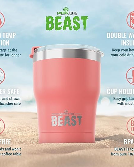 Beast 10 oz Tumbler Stainless Steel Vacuum Insulated Coffee Ice Cup Double Wall Travel Flask (Blossom Pink)