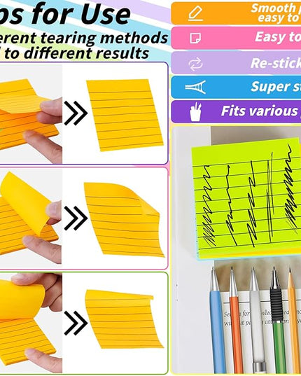 100 Pack Lined Sticky Notes Bulk 3 x 3 In Self-Stick Note Pads Colorful Posted Note in 20 Colors Adhesive Paper Memo 50Sheets/Pad Easy to Post for Office Home School Meetings Notebook Wall Door Window
