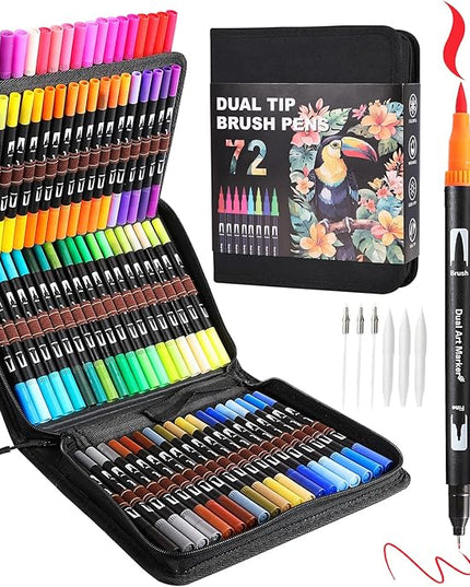 Art Markers Pens Dual Tip Coloring Markers Set with Brush & Fine Nib for Adult Coloring Book Christmas Gifts Professional Calligraphy & Drawing Art Supplies Kit for Adults (72 Colors)