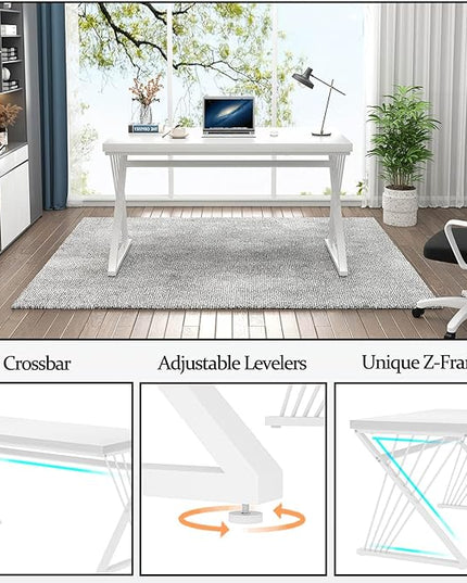 FOLUBAN White Desk, Modern Wood and Metal Computer Desk for Home Office, Simple Writing Work PC Desks for Bedroom, Industrial Study Gaming Table for Living Room, White, 47 Inch