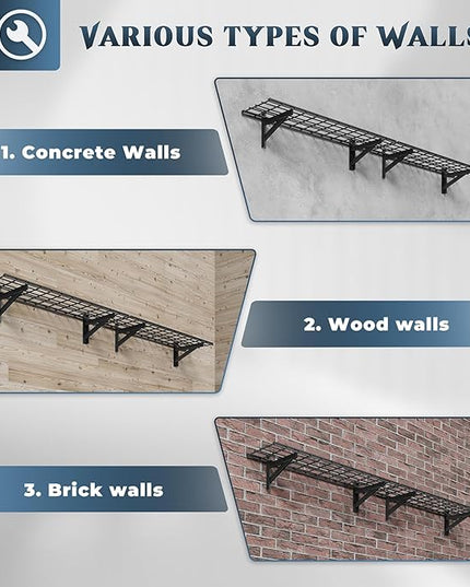 2 Pack Heavy Duty Garage Wall Shelving Set (1x4ft), Wall Mounted Garage Shelves 700lbs Capacity, 12"x48" Shelf Storage Rack Floating Shelves, Black
