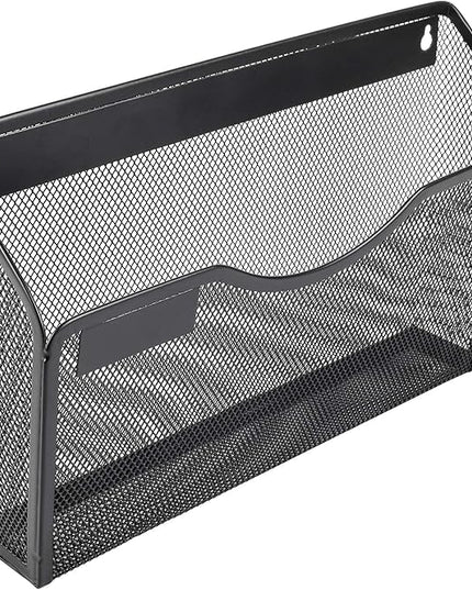 EasyPAG 6 Pack Wall File Organizer with Label Panel, Mesh Hanging File Folder Organizer for Letter/A4 Size Folders, Wall Mounted Vertical Mail Holder for Paperwork, Office, Home, School, Black