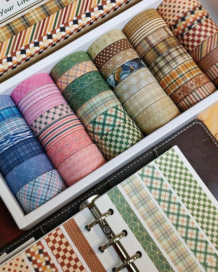 Bomichi Washi Tape, 42 Rolls Aesthetic Colored Decorative Cute Scrapbook Tape for Scrapbooking Supplies Journaling Craft Junk Journal