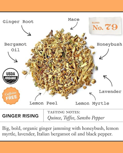 Steven Smith Teamaker Ginger Rising No. 79, Organic Ginger, Lemon, Herbal Tea Blend, Caffeine-Free, Sugar-Free, Sustainably Grown, Tea Bags, 15 Sachets, 1.48oz each