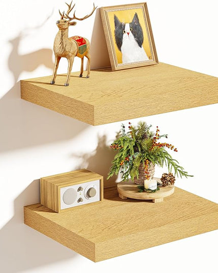 Vivelove 10" Deep Floating Shelves Over Toilet, 10.2" Wall Shelves for Bathroom Bedroom Kitchen Living Room Laundry Room, Modern Rustic Shelves for Home Decor, 10.2"x10.2"x1.5", Set of 2, Oak