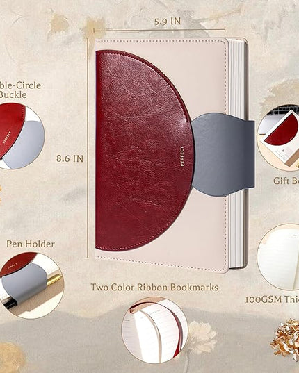 CAGIE Lined Journal for Women, 100GSM Leather Journals for Writing with Buckle Closure,A5 Hardcover Diary Journaling Notebooks for Business Work School Note Taking 5.9" x8.59 (Red)