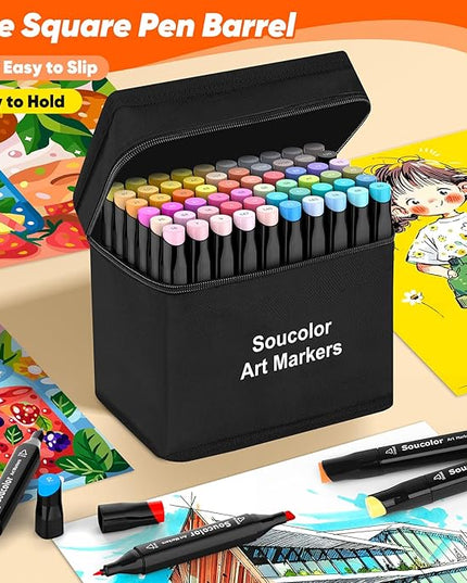 Soucolor Alcohol Markers Art Set, Aesthetic Cute Supplies, Art Kits Gifts,101 Dual Tip Sketching Coloring Drawing Markers for Adult Coloring Books