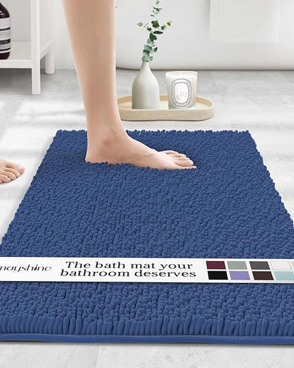 MAYSHINE Plush Shaggy Chenille Bath Mat | Extra Soft, Super Absorbent, Non-Slip Bathroom Rug | Fluffy Microfiber, Area Rug Sets for Bathroom Floor, Kitchen, Living Room | 39"x24" | Dark Blue