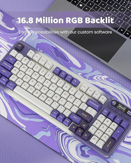 KZZI Z98 Wireless Mechanical Keyboard, Smart Display & Knob, BT5.0/2.4GHz/USB-C, Hot Swappable Custom Keyboard, Pre-lubed Linear Switches, Gasket Mount, RGB Creamy Gaming Keyboard