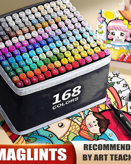 Alcohol Markers 168 Colors with Base Drawing Pen Dual Tip Art Markers for Sketch Anime Illustrations