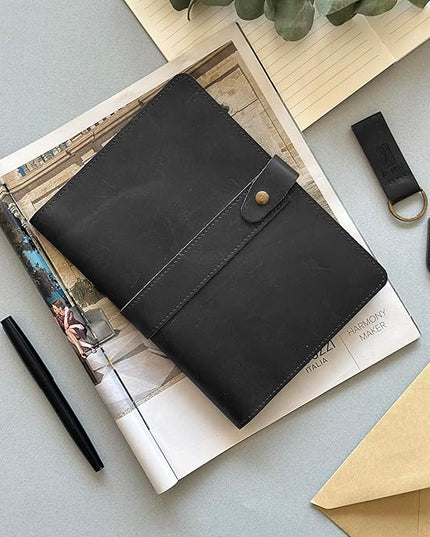 le vent 5X8 Leather Notebook Refillable | 200+200 Lined and Blank Pages | Hardcover Journal for Men & Women, Matte Black