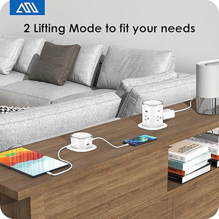 ANNQUAN Motorized Pop Up Countertop Receptacle with 15W Wireless Charger,Max 20W Power Delivery,3.15" Automatic Pop Up Electrical Outlet with 4 Outlets 4 USB Ports for Home Office Kitchen White