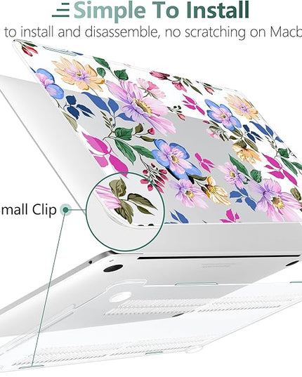 DONGKE Compatible with MacBook Pro 13 inch Case 2024 2023-2020 Release A2338 M2/M1 A2251 A2289 with Retina Display & Touch ID, Plastic Hard Shell & Keyboard Cover & Screen Film - Pink Flowers