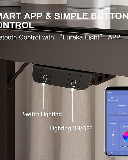 EUREKA ERGONOMIC RGB LED Lights 60 Inch L Shaped Reversible Black Glass Gaming Desk Home Office Computer Table GTG L60