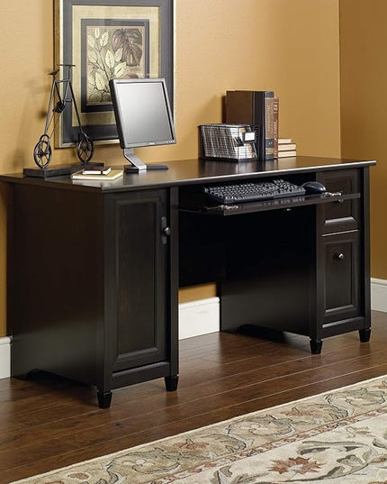 Sauder Edge Water Computer Desk with Storage Drawers, Home Office Desk, in Estate Black