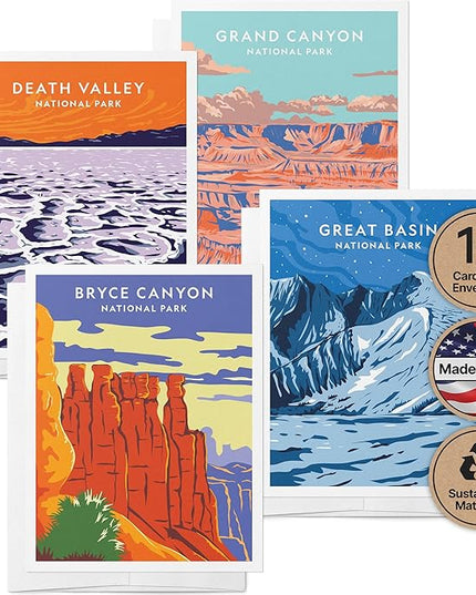 Twigs Paper - Assorted Outdoor National Parks Greeting Cards - Stationery Cards with Envelopes - Thank You and Blank Note Cards -Greeting Cards for All Occasions - Made in USA (5.5 x 4.25, Set of 12)
