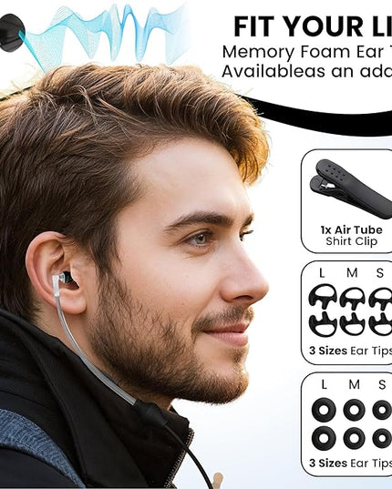 Airtube Headphones, EMF Free Earbuds, Air Tube Headphones with Zipper Bags, 3D Sound, Microphone Volume Control, for Work Meetings, Sleep, Gym, High Audio Quality Devices (3.5mm Jack)