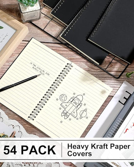 Yahenda Spiral Notebook Bulk A5 Journal Lined 8.3'' x 5.5'' Writing Composition Paper Small Notepad Subject Notebook for Students Office Business Back to School Supplies(Black,54 Pcs)
