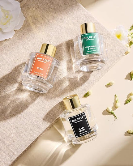 Airkeep Reed Diffuser Set of 3, Black Forest Eucalyptus Moss Citrus Oil Reed Diffusers for Bedroom Living Room Office Aromatherapy Oil Reed Diffuser for Gift 50ml