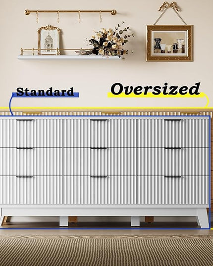 BORNOON 63" Long Dresser for Bedroom, 9-Drawer Fluted Dresser, Extra-Wide Wood Chest of Drawers with Smooth Metal Slides, Stable Base, Modern Clothes Storage Cabinet for Living Room, Hallway, Nursery
