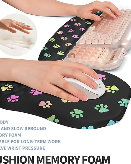 2-in-1 Ergonomic Set, Wave Keyboard Wrist Rest and Massage Slope Mouse Pad Wrist Support, Rebound Memory Foam for Relieve Carpal Tunnel Syndrome and Wrist Pain (Cute Cat Claws)