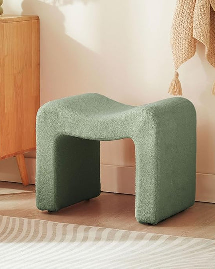 Vanity Stool Foot Rest Small Footstool Ottoman Chair Seating Backless Modern Teddy Velvet Ottoman for Makeup Room Living Room Bedroom Entryway,(Single 1) Green