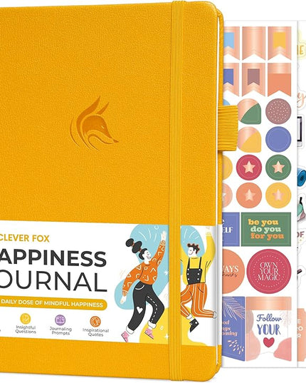 Clever Fox Happiness Notebook – Daily Positivity Journal for Women with Prompts & Positive Quotes – Affirmation & Self Esteem Gifts (Amber Yellow)