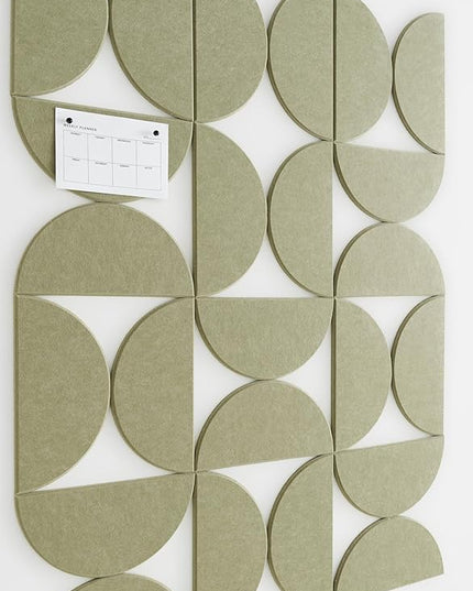 Large Bulletin Board Kit 48x36- Minimalist Wall Art to Replace Your Old Cork Boards for Walls for Office Decor - 24-Pack Semi-Circle Felt Wall Tiles for Home Office Décor (Sage)
