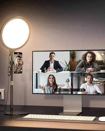 Ring Light with Stand for Zoom Meetings, 360° Rotate 10.5" Zoom Lighting for Computer Video Conference Light Desk Light, Full-Screen LED Lighting with Phone Holder for Live Streaming, Video Call