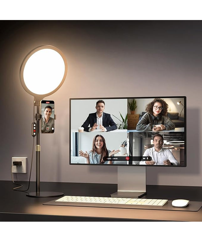 Ring Light with Stand for Zoom Meetings, 360° Rotate 10.5" Zoom Lighting for Computer Video Conference Light Desk Light, Full-Screen LED Lighting with Phone Holder for Live Streaming, Video Call