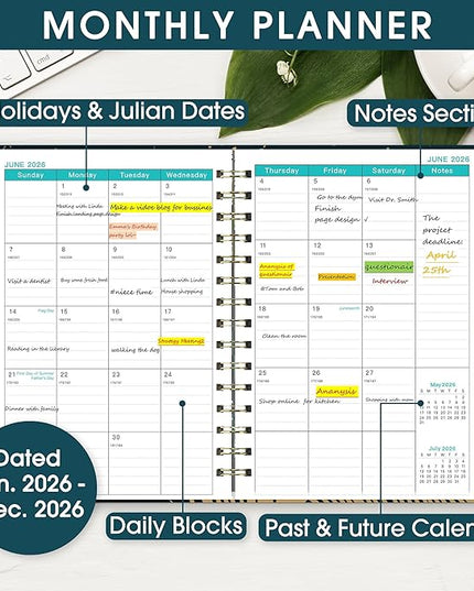 Ymumuda 2026 Planner, Daily Weekly Monthly Planner, 2026 Calendar Planner (Jan 2026 - Dec 2026), 8.4" x 6.3", Teacher School Student Work Agenda with Tabs, Ideal for School Office Supplies