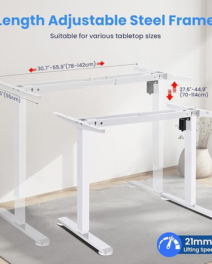 Electric Standing Desk Frame,Compatible Desktop Size 43″-72″ and 187 lbs Weight,Memory Controller Height Adjustable Frame,White Frame Only