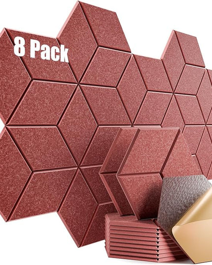 8 Pack Self-Adhesive Acoustic Panels 12" X 10" X 0.4" - Sound Proof Foam Panels for Wall with High Density, Y-Lined Design, Flame Resistant, Absorb Noise and Eliminate Echoes(Red)