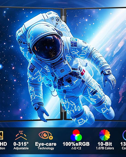 InnoView 23.8" Dual Portable Monitor 100% sRGB 3840x2160P 4K 315°Adjustable Dual Stacked Foldable Monitor Built-in Speakers Screen Extender with HDMI/USB-C/DP for Laptop Windows Mac