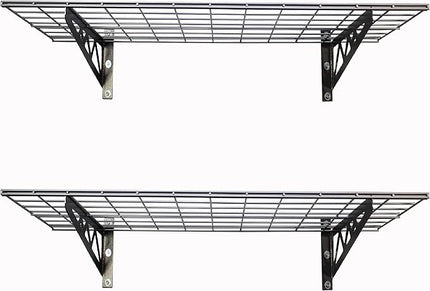 SafeRacks Garage Wall Shelves - 2-Pack 18"x36" Mountable Shelving Units for The Garage, Pantry or Utility Closet, Heavy Duty Steel Shelf with Bike Accessory Hooks, 500lb Capacity, Color: Hammertone